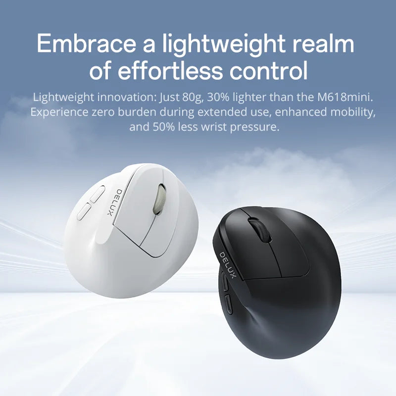 Delux M618 Air Ergonomic Wireless Mouse Vertical Mice Lightweight Rechargeable Silent Click DPI Adjustable for Small Medium Hand