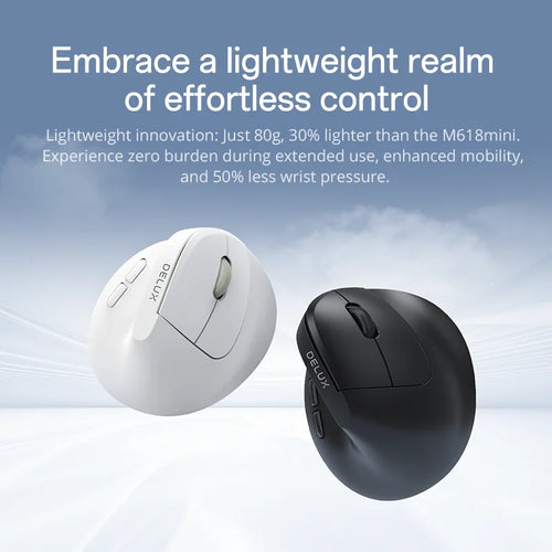 Delux M618 Air Ergonomic Wireless Mouse Vertical Mice Lightweight Rechargeable Silent Click DPI Adjustable for Small Medium Hand